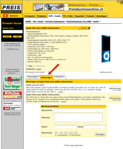 Produktbewertung bei Schweizer Preissuchmaschine