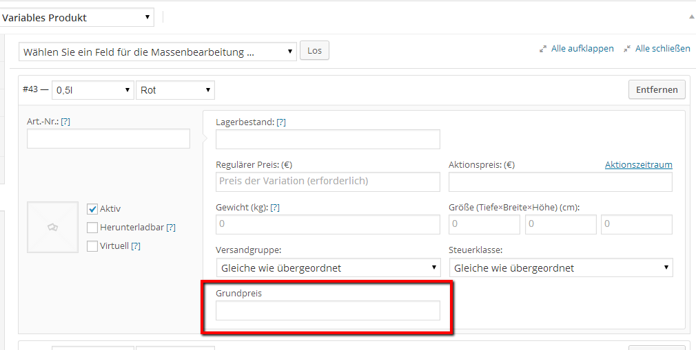 Woocommerce Grundpreis als custom field