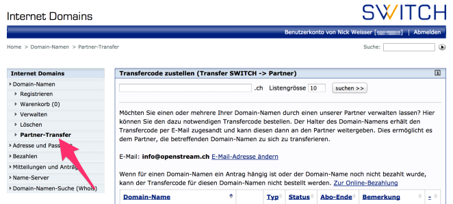 SWITCH Partner-Transfer