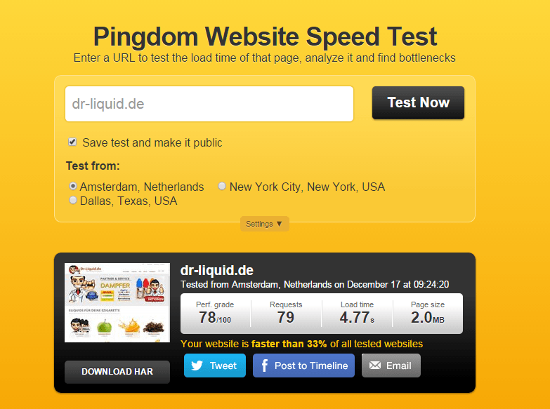 pingdom test ladezeiten wordpress vor der optimierung