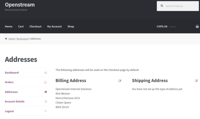 WooCommerce 2.6 Account Page