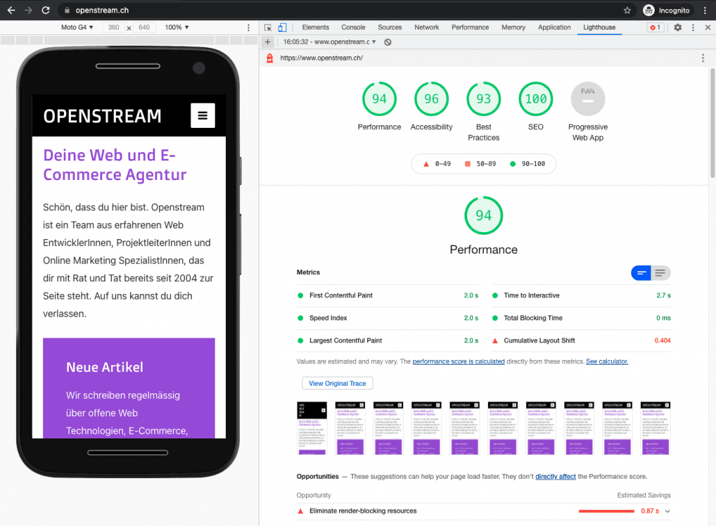 Openstream-Website-2021-Lighthouse-Score-Mobile