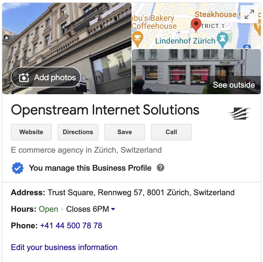Openstream lokales SEO Google My Business Screenshot