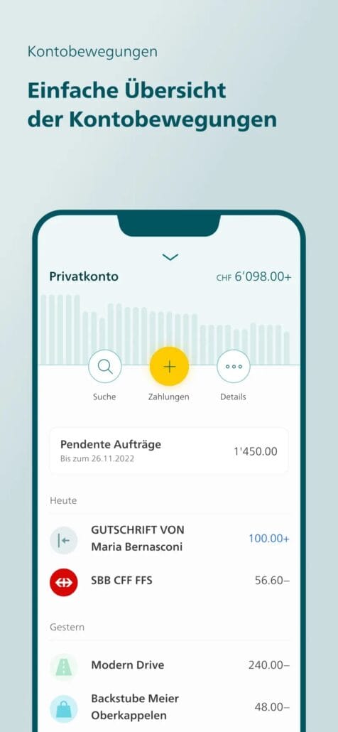 PostFinance App Kontobewegungen