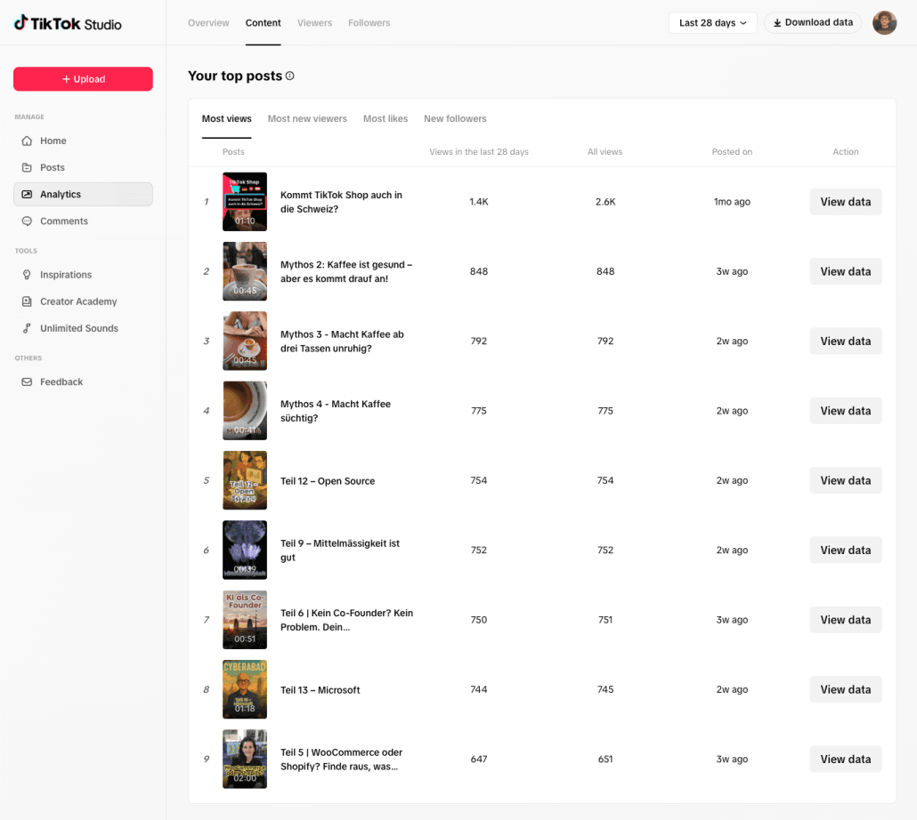 TikTok Stats Content Erster Monat Personal Branding