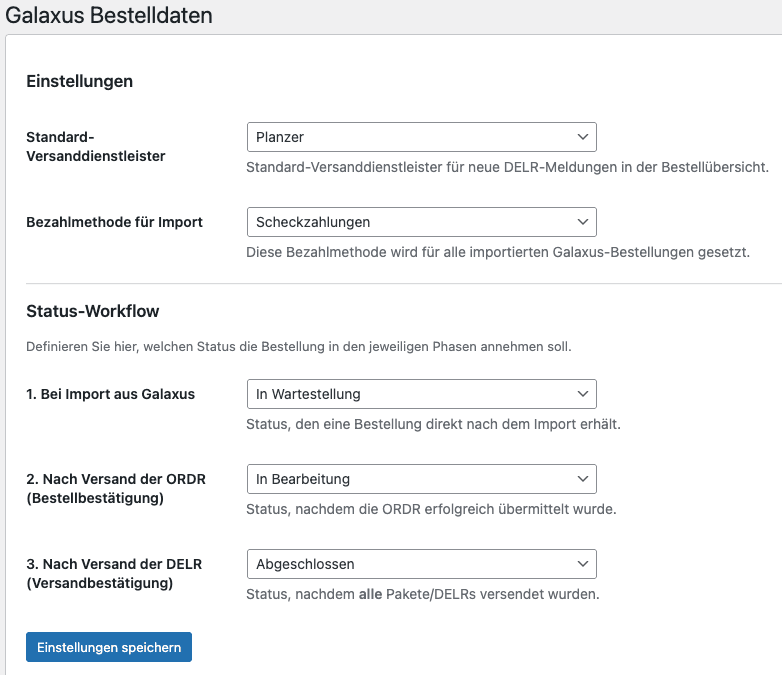 Galaxus Connector WooCommerce Einstellungen Synchronisation Bestellungen