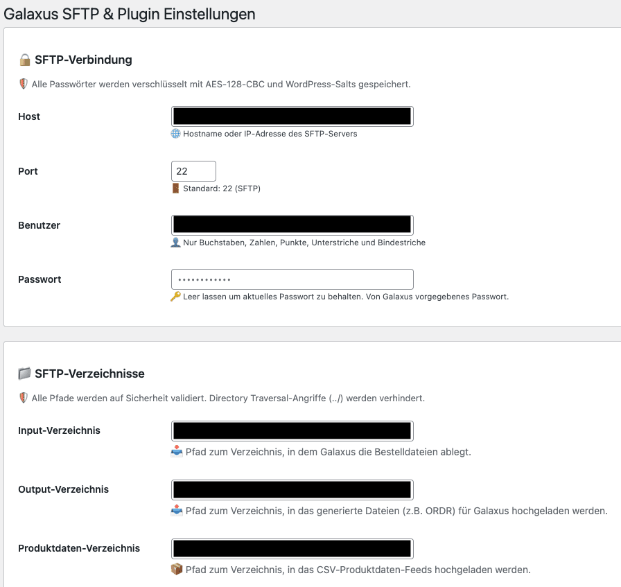 Galaxus Connector WooCommerce Verbindungsdaten