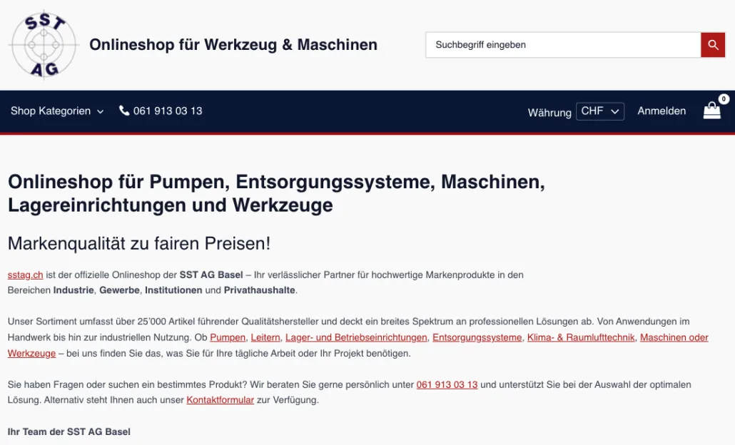 SST AG Basel WooCommerce B2B Online Shop Referenz