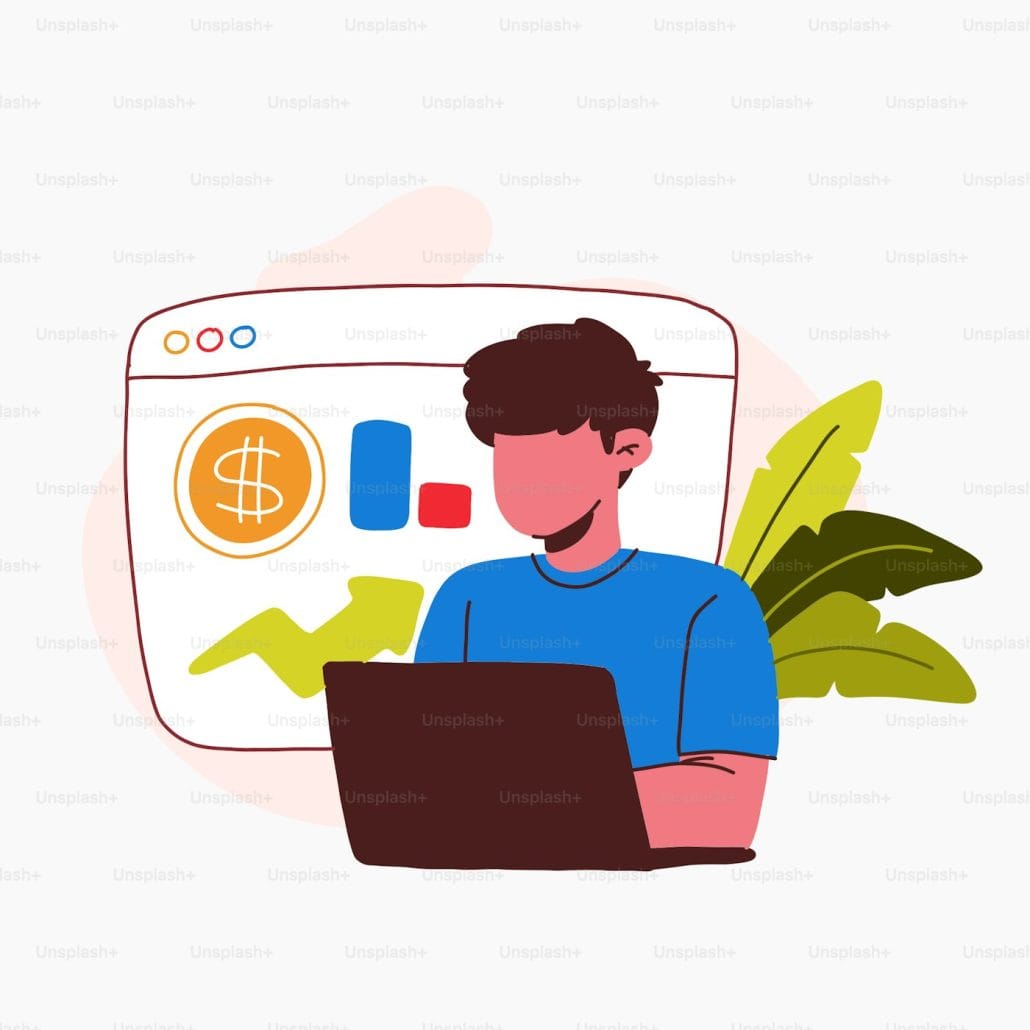 Illustration zu SEO und der Arbeit am Laptop