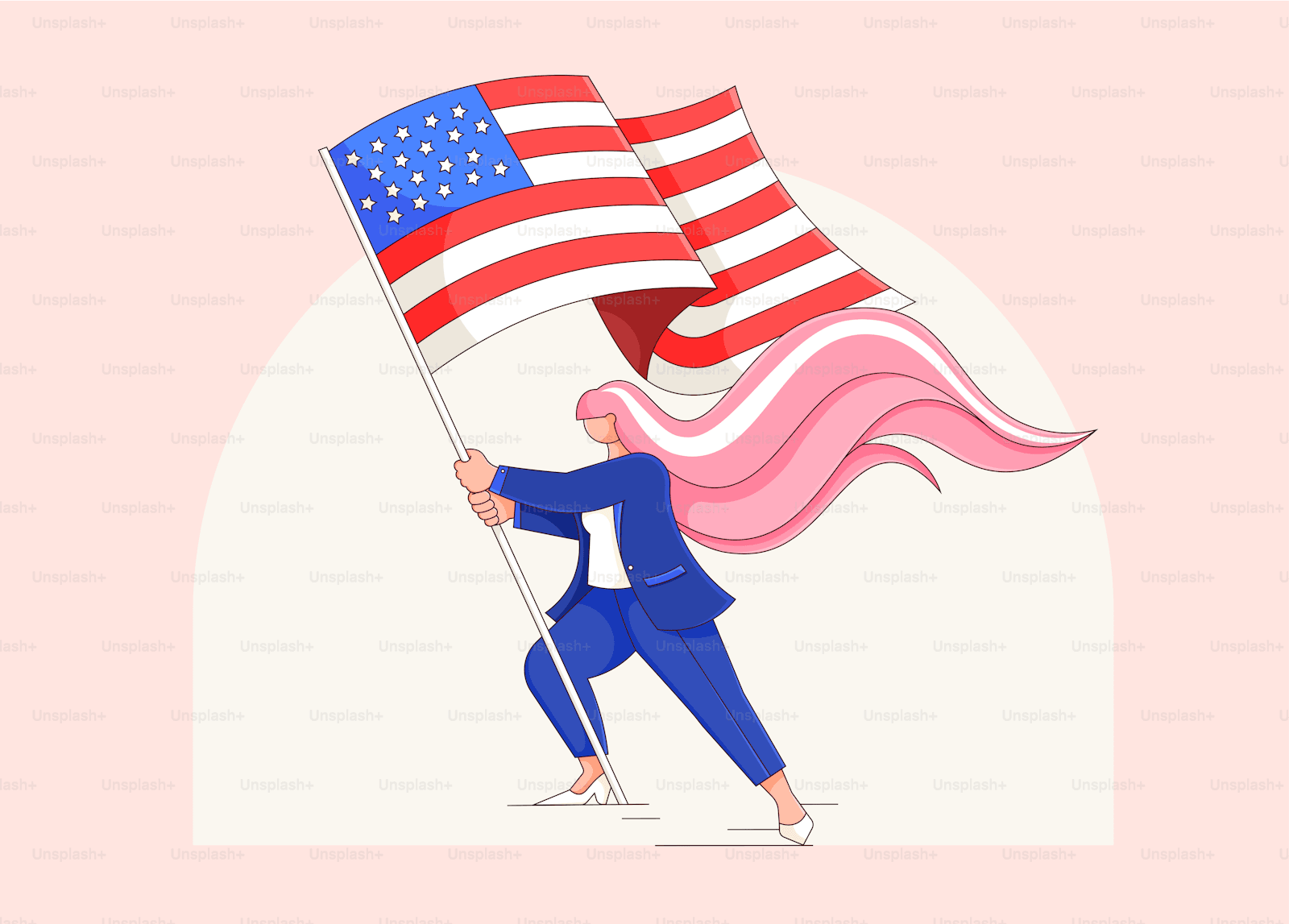 Frau mit US-Flagge auf rosa Hintergrund