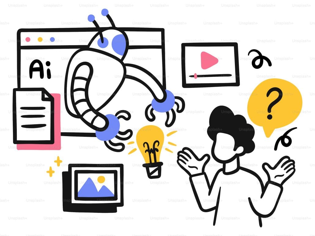 Illustration einer Frau vor einem Computerbildschirm als Symbol für KI-Daten und Product Discovery