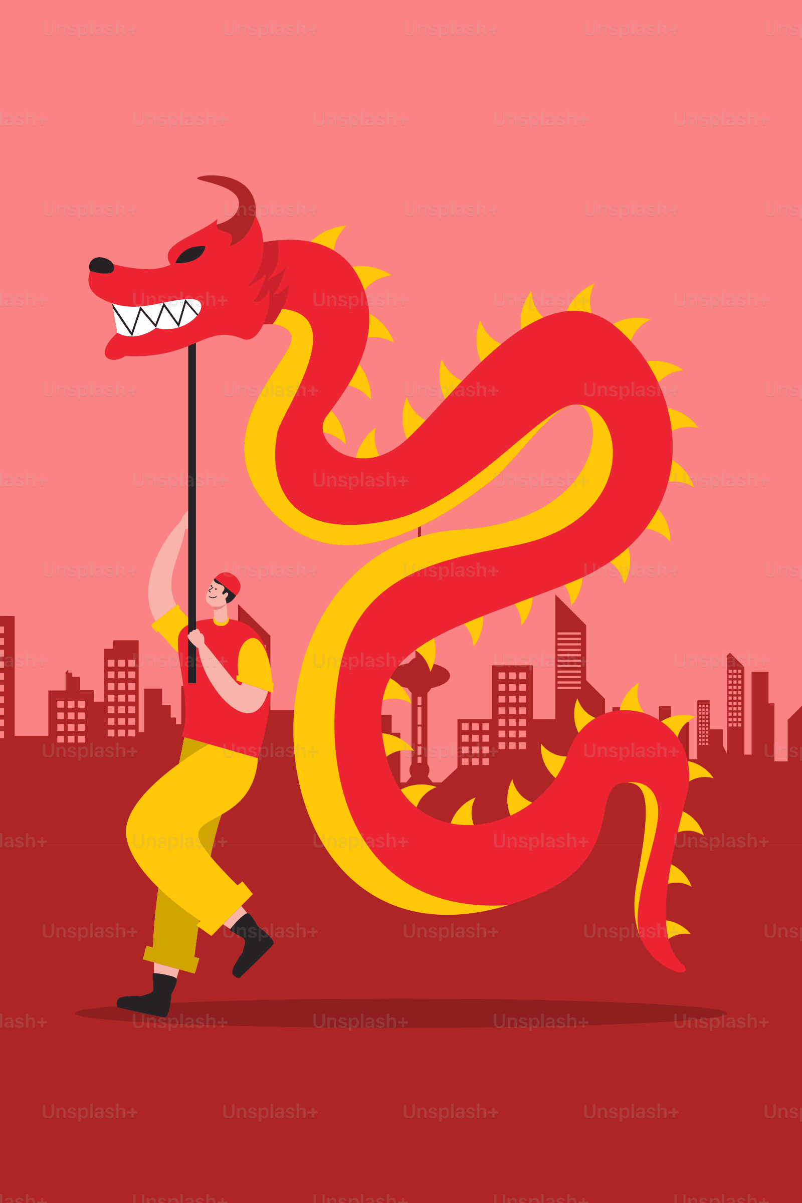 Mann mit chinesischem Drachen